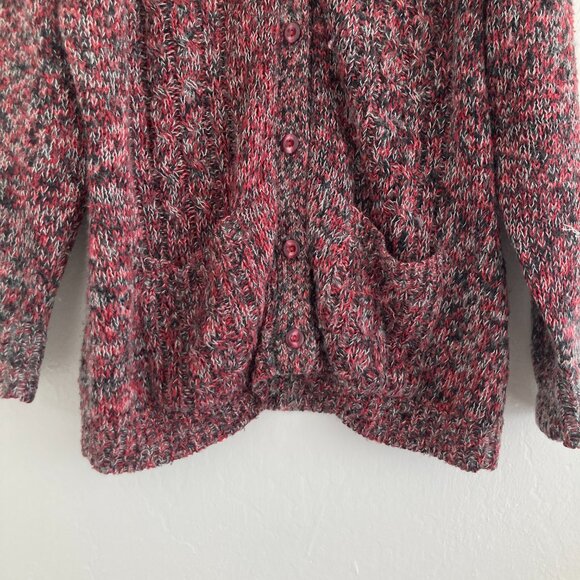 Vintage Kwon Shing 100% Wool Marled Cardigan Sweater Button Front Pink Large - Picture 4 of 7